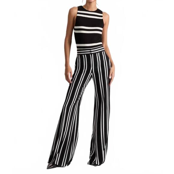 NEW ALICE + OLIVIA dylan paddleboard stripe pant in black/ecru - Picture 4 of 5